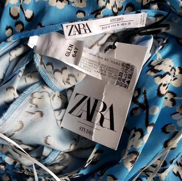 ZARA STUDIO FLORAL BLOSSOM BLUE ONE SHOULDER MAXI DRESS, SIZE M - Picture 9 of 13